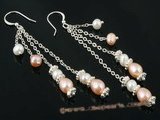 spe247 Sterling silver dangle earring with White and Pink cultured Pearls