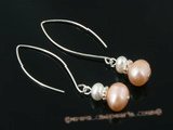 spe248 white and pink potato pearl dangle pierced earrings with large ear hook