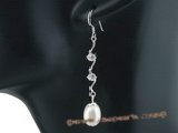 spe274 7-8mm oval drop pearl sterling silver hook earing with zircon