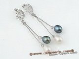 spe275  7-8mm white& black oval drop pearl designer dangle stud earrings