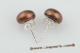 spe281 8-8.5mm chocolate color bread pearl sterling silver stud earrings
