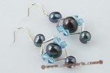 spe288 Pattern pierced 925silver potato pearl and crystal hook earrings