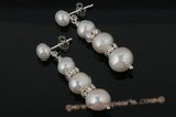 spe297 Triple graduating potato pearl 925silver stud earring