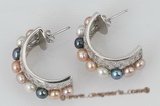 spe303 Fashion colorful bread pearl sterling silver stud earring in hoop shape