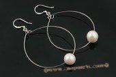 spe314 Delightful 9-10mm off round pearl oval hoop 925silver earrings