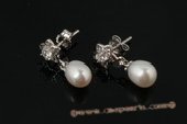 spe335 Drop Freshwater Pearl and Zircon Flower 925Silver Stud Earrings