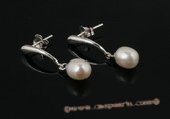 spe341 Drop Freshwater Pearl and Zircon Stud Earrings in Sterling Silver