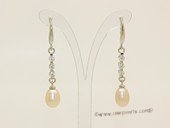 spe353 6-7mm Freshwater Drop Pearl and Zircon Stud Earrings