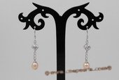 spe368 925Silver 6-7mm Tear Drop Pearl and Zircon Hook Earrings