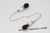 spe372 Lovely Cultured pearl and Black Agate Sterling Silver Dangle Earrings