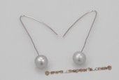 spe377 8-9mm Grey Round Pearl Sterling silver Hook Earrings
