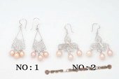 spe380  Sterling Silver Pink Teardrop Pearl Chandelier Dangle Earrings