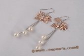 spe412 Lovely Rice Pearl Sterling Silver Leafe shape Dangle Earrings