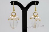 Spe437 Hand Crafted Gold toned Dnagle Earrings with Cultured Pearls& Crystal