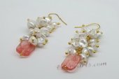 Spe438 Handmade Gold toned Hook Earrings with Keshi Pearl& Gemstone