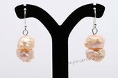 Spe440 Hand made 10-11mm Pink Nugget Pearl Dangle Earrings