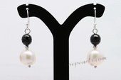 SPE446 White Nugget Pearl and Black Agate Silver Earring Drops