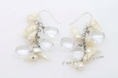 Spe449 Sterling Silver White Pearl and White Crystal Cluster Earrings