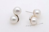 Spe450 Classic Sterling Silver Rhodium Plated Bread Pearl Stud Earrings