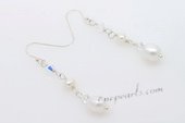 Spe451 Hand Wired Freshwater Pearl with Crystal Dangle Earrings