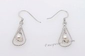 Spe454 Sterling Silver Rhodium Plated Rice Pearl Hoop Earring drops