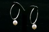 Spe467 Stylish Sterling Silver Cultured Pearl Hoop Dangle Earrings