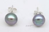 Spe469 Sterling Silver 8-8.5mm Grey button shaped freshwater pearl earrings