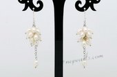 Spe471 White Rice Cluster Pearl Earrings with Silver Hook Drops