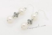 Spe474 Cultured Freshwater Pearl Sterling Silver Hook Dangle Earrings