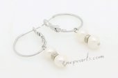 Spe481 Stylish Freshwater Potato Pearl  Silver Toned Hoop Earrings