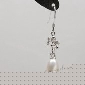 Spe488 Sterling Silver White Drop Pearl Angle Design Earrings