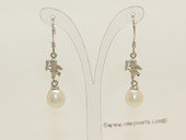 Spe490 925Silver white Freshwater Drop Pearl Apple Earrings