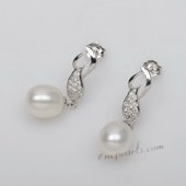 Spe492 Sterling Silver Freshwater Pearl and Zircon Accent Earrings