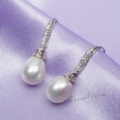 Spe497 Sterling Silver Freshwater Pearl with Cubic Zirconia Hook Dangle Earrings