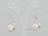 Spe502 Sterling Silver Round Pearl cage Dangle Earrings in Twist Design