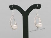 Spe503 Sterling Silver 8-8.5mm Cultured Pearl dangle earrings with Zircon