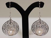 spe506 925silver Sea Fan design Earring jewelry dangle freshwater pearl