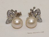 spe507 sterling silver freshwater pearl sweet butterfly  Earring with zircon beads