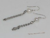 spe515 Pierced  dangle pearl earrings combine with 6-7mm white potato pearl