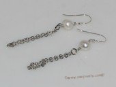 spe515 Pierced  dangle pearl earrings combine with 6-7mm white potato pearl
