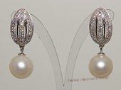 spe519  Sparkling  Zircon beads pave Freshwater Pearl Sterling Silver Earring