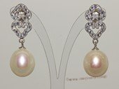 spe520  Large Freshwater Pearl Sterling Silver Earring with Sparkling  Zircon Beads