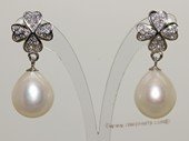Spe521 Sterling Silver  Flower Freshwater Pearl Earring with Zircon Bead Paved
