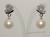 Spe525  Freshwater pearl sweet butterfly Earring sterling silver with  zircon beads