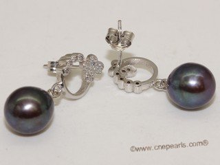 Spe529 Sterling silver little butterfly  stud earrings with black tear drop pearl
