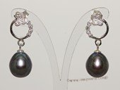 Spe529 Sterling silver little butterfly  stud earrings with black tear drop pearl