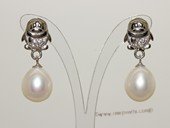 Spe530 Sterling silver cute penguin earring with freshwater tear drop pearl