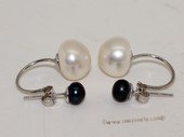 spe537 White&Black Color Freshwater Pearl Two Pearls Stud Sterling Silver Earring