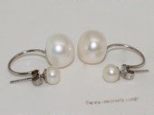 spe538 White Color Freshwater Pearl Two Pearls Stud Sterling Silver Earring