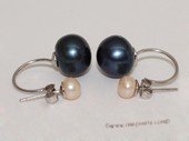 spe539 Black&Pink Color Freshwater Pearl Two Pearls Stud Sterling Silver Earring